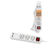 Удлинитель бытовой У03В-USB 3 гнезда, 2USB 2,4А, 1,5 м, вык., з/к, ПВС 3х0,75мм2 10А/250В белый  SQ1303-0303  TDM