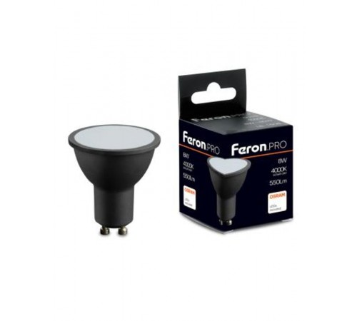 Лампа светодиодная, (8W) 230V GU10 4000K MR16 в черном корпусе, LB-1608  48959  FERON