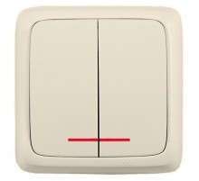 Выключатель открытой установки, двухклавишный, с индикацией, цвет слонова кость  ВА16-152-01  HEGEL
