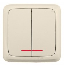 Выключатель открытой установки, двухклавишный, с индикацией, с монтажной пластиной, цвет слонова кость  ВА16-156-01  HEGEL