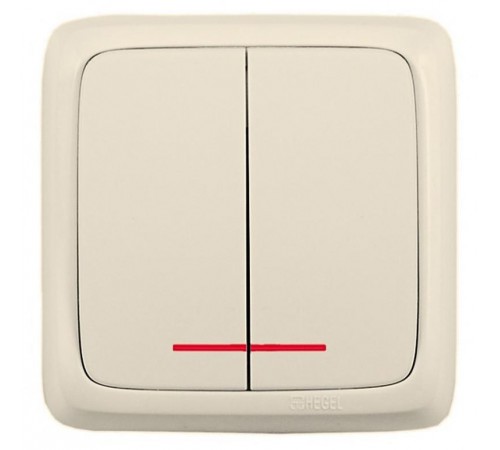 Выключатель открытой установки, двухклавишный, с индикацией, цвет слонова кость  ВА16-152-01  HEGEL