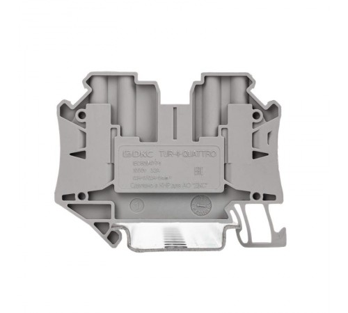 Клемма проходная, винтовой зажим, 4 точки подключения, 4 кв.мм, серая  TUR-4-QUATTRO  DKC