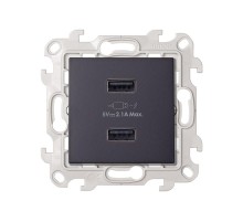 Simon 24 Графит Зарядное устройство розетка 2хUSB  2411096-038  Simon