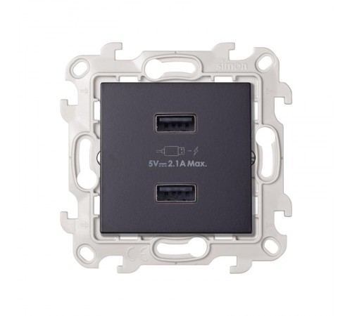 Simon 24 Графит Зарядное устройство розетка 2хUSB  2411096-038  Simon