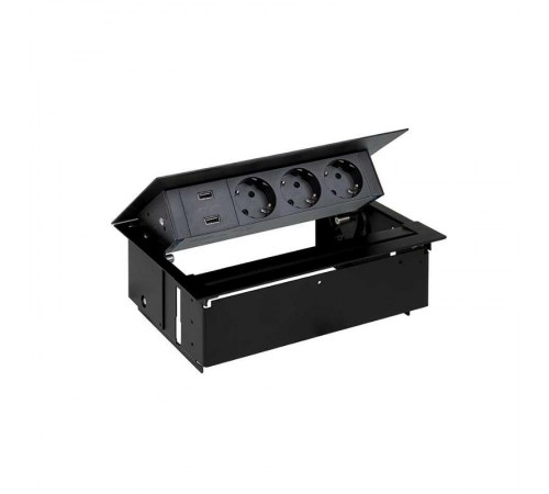 Врезной x4 розеточный блок, планка, 3x2P+E, 2xUSB з/у, черный, S400  45423000-138  Simon