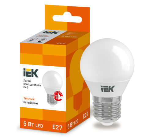 Лампа светодиодная LED 5Вт Е27 220В 3000К G45 шар  LLE-G45-5-230-30-E27  IEK