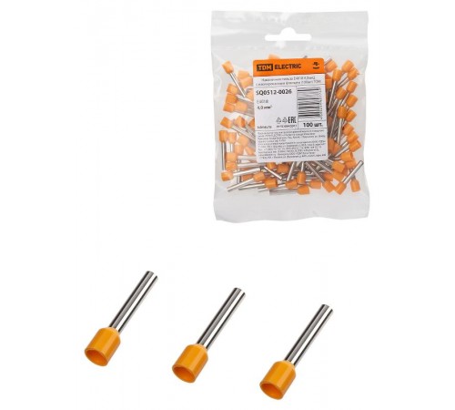 Наконечник-гильза Е4018 4,0мм2 с изолированным фланцем (100шт)  SQ0512-0026  TDM