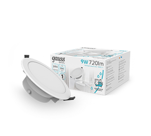 Светильник  Basic Downlight круг 9W 720lm 4000K 185-250V IP54 110*44 белый LED 1/40  9033420209  Gauss
