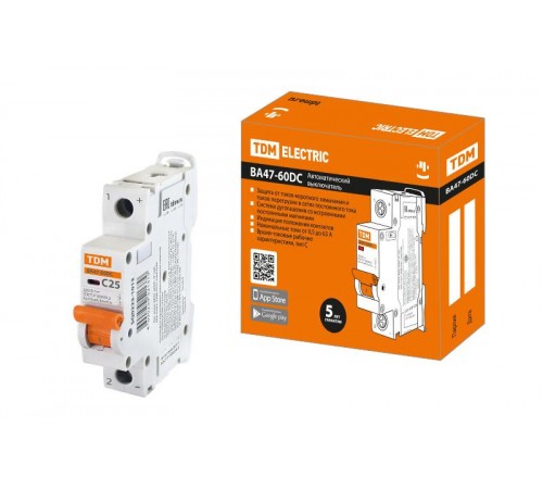 Выключатель автоматический однополюсный ВА47-60DC 1P 25А 6кА х-ка С  SQ0223-1013  TDM