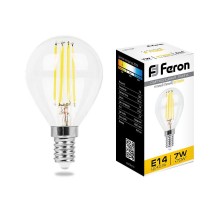 Лампа светодиодная LB-52 (7W) 230V E14 2700K филамент G45 прозрачная  25874  FERON