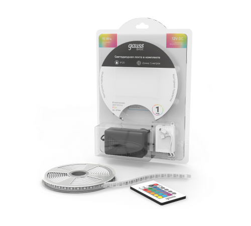 Лента светодиодная Basic в комплекте LED 5050/60 12V 10W/m 700lm/m RGB 10mm IP20 5m 1/50  BT042  Gauss