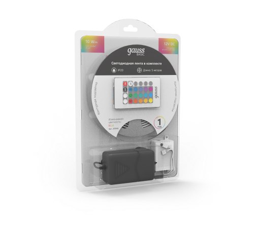 Лента светодиодная Basic в комплекте LED 5050/60 12V 10W/m 700lm/m RGB 10mm IP20 5m 1/50  BT042  Gauss