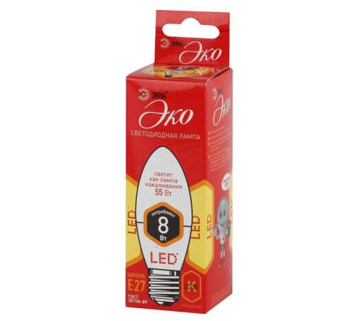 Лампа светодиодная RED LINE ECO LED B35-8W-827-E27 E27 / Е27 8Вт свеча теплый белый свет  Б0030020  ЭРА