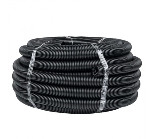 Труба гибкая гофрированная ПНД 40мм с протяжкой Plast (25м) черный  tpnd-40n  EKF