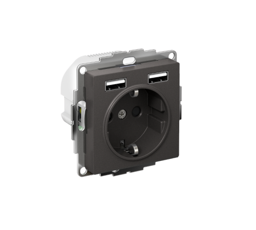 AtlasDesign Базальт Розетка 16А с 2 USB A+A, 5В/2,4А, 2х5В/1,2А, механизм  ATN001430  SE