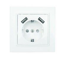 Минск Розетка 1-местная СП с/з 16А белая с защ. штор. с 2 USB 2,1А   ERR16-028-100-2USB  EKF