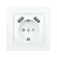 Минск Розетка 1-местная СП с/з 16А белая с защ. штор. с 2 USB 2,1А   ERR16-028-100-2USB  EKF
