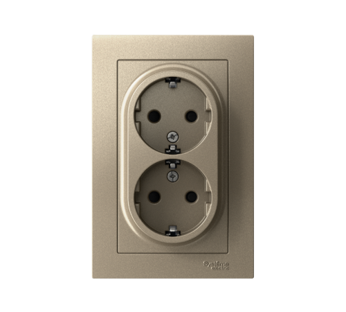 AtlasDesign Шампань Розетка 2-ая с заземлением, со шторками, 16А, (в сборе с рамкой)  ATN000526  SE