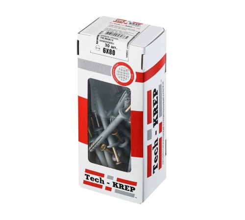 Дюбель-гвоздь 6х80 гриб. манжета (полипропилен) (30 шт) - коробка с ок ( 0,219 кг)  112713  Tech-KREP
