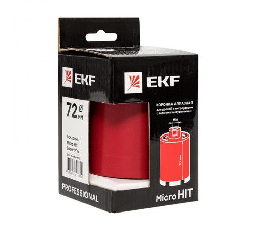 Коронка алмазная для дрелей с микроударом (верхнее пылеудаление) DCH-72MHS Micro Hit Laser M16 Professional  dch-72-mhs-m16  EKF