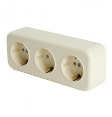 Розетка 3-местная с заземляющим контактом, 250В, 16А, IP20, PST16-51-20 (RA 16-343-БЖ), слоновая кость  49054  STEKKER