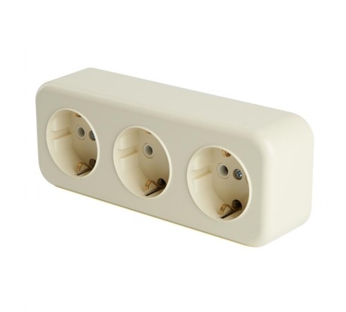 Розетка 3-местная с заземляющим контактом, 250В, 16А, IP20, PST16-51-20 (RA 16-343-БЖ), слоновая кость  49054  STEKKER