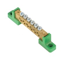 Шина "0" PE 8x12мм 6 отверстий латунь с контактной пластиной 2 зелёных угловых изолятора EKF PROximasn0-125-06-2-peEKF