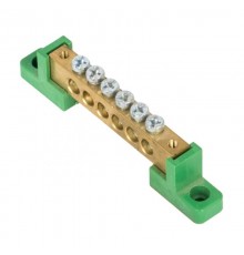 Шина "0" PE 8x12мм 6 отверстий латунь с контактной пластиной 2 зелёных угловых изолятора EKF PROximasn0-125-06-2-peEKF
