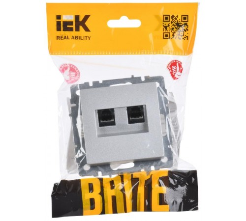 BRITE Розетка двойная RJ11+RJ45 кат.5E РК/Т12-БрА алюминий  BR-KT20-O-1-K47  IEK