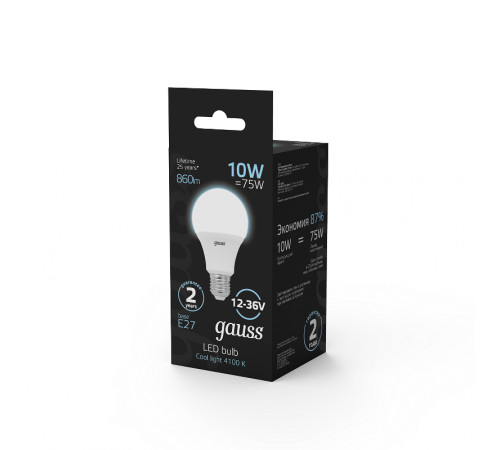Лампа светодиодная низковольтная A60 AC12-36V 10W 860lm 4100K E27 LED 1/10/100  202502210  Gauss