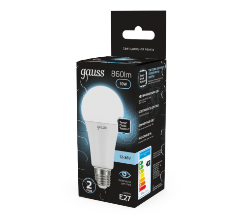 Лампа светодиодная низковольтная A60 AC12-36V 10W 860lm 4100K E27 LED 1/10/100  202502210  Gauss