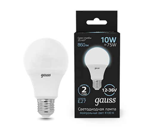 Лампа светодиодная низковольтная A60 AC12-36V 10W 860lm 4100K E27 LED 1/10/100  202502210  Gauss
