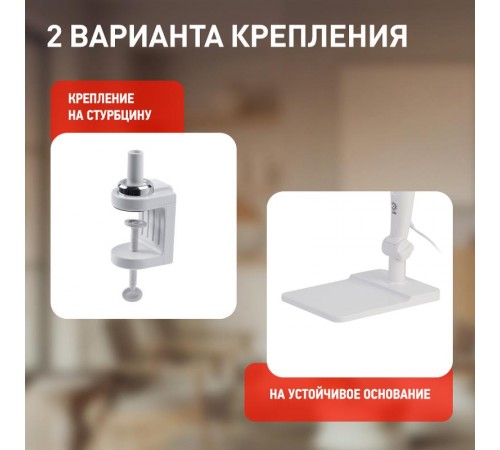 Светильник настольный NLED-497-12W-W светодиодный на струбцине и с основанием белый  Б0052770  ЭРА