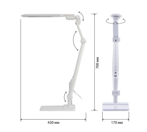 Светильник настольный NLED-497-12W-W светодиодный на струбцине и с основанием белый  Б0052770  ЭРА