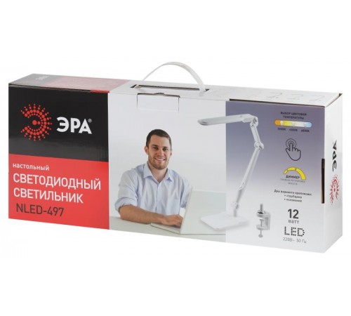 Светильник настольный NLED-497-12W-W светодиодный на струбцине и с основанием белый  Б0052770  ЭРА