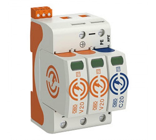 Устройства защиты от импульсных перенапряжений УЗИП для силовых сетей 2+NPE (Класс II), 280 В (V20-2+NPE+FS-280)  5095332  OBO Bettermann