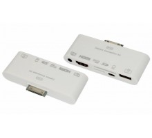 AV адаптер 6 в 1 для iPhone 4/4S на HDMI, USB, microSD, SD, 3.5 мм, microUSB  40-0103  REXANT