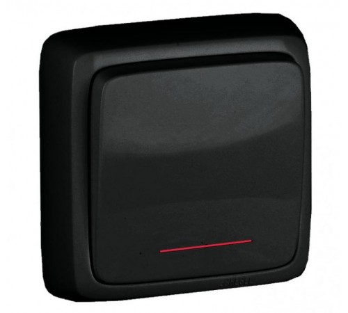 Переключатель открытой установки, одноклавишный, с индикацией, с изолирующей пластиной, цвет черный  ВА10-164-08  HEGEL