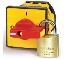 Желтая площадка 48х48 - красная ручка B64  д22мм  с замком и блокирато  AZ6901  DKC