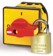 Желтая площадка 48х48 - красная ручка B64  д22мм  с замком и блокирато  AZ6901  DKC