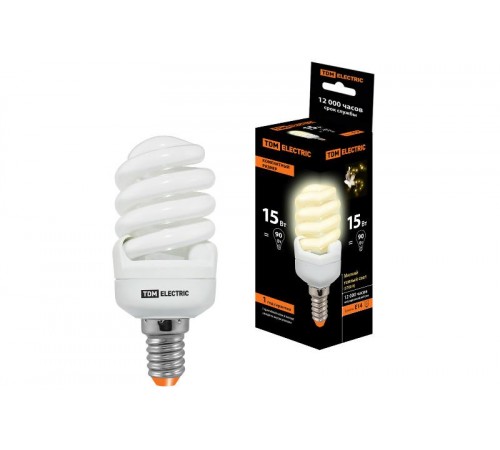 Лампа энергосберегающая КЛЛ 15Вт E14 827 cпираль FSТ2 КОМПАКТ 40х98мм  SQ0323-0182  TDM