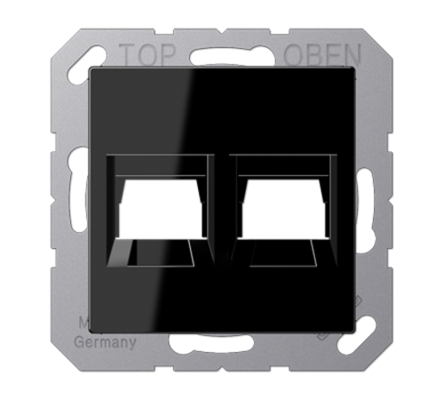 Kрышка для 2-х разъемов; без видимого винта; подпружиненная шторка; термопласт; черный A1569-2WESW Jung