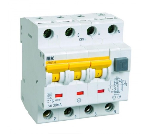 Выключатель автоматический дифференциального тока АВДТ 34 3п+N 50А C 30мА тип A  MAD22-6-050-C-30  IEK