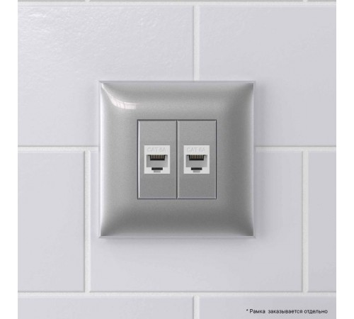 Компьютерная розетка RJ-45 без шторки в стену, кат.6А двойная, "Avanti", "Закаленная сталь"  4404674  DKC