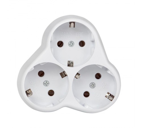 Тройник 3 гн. с/з круглый бел. 16А 250В EKF PROxima  ATK16-3  EKF