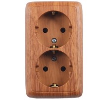 Розетка открытой установки, двухместная, с заземляющим контактом, со шторками, цвет дуб  РА16-152-05  HEGEL