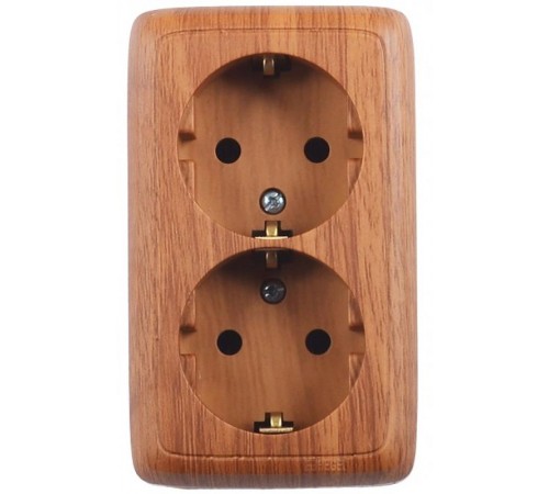 Розетка открытой установки, двухместная, с заземляющим контактом, со шторками, цвет дуб  РА16-152-05  HEGEL