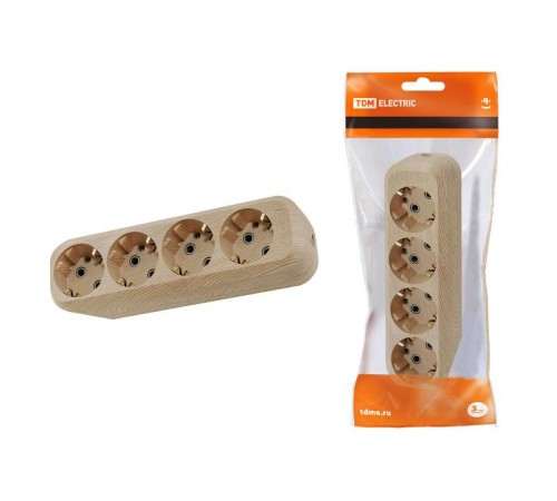 Колодка розеточная 4 гнезда 2П+3 16А 250В "Эко" (сосна)   SQ1806-0051  TDM