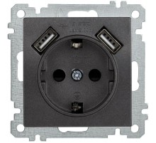 BOLERO антрацит Розетка с/з со шторкой 16А USBх2 2,1А РЮш10-1-Б IEK  ERB14-K95-16-U2  IEK