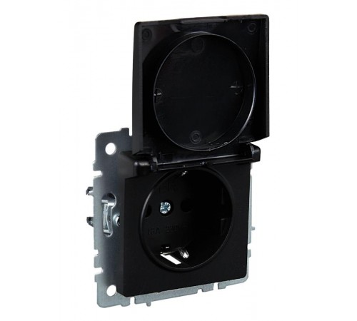 BRITE Розетка с заземлением со шторками с крышкой 16А IP20 РСбш10-3-БрЧ черный   BR-R16-16-K02  IEK